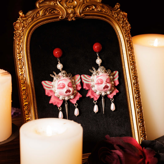 Handmade Gothic Doll Head Earrings, Polymer Clay, Halloween Jewelry