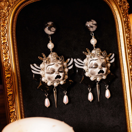 Handmade Gothic Doll Head Earrings, Polymer Clay, Halloween Jewelry
