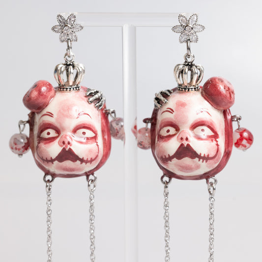 Handmade Gothic Doll Earrings: Clay Studs, Vintage-Inspired