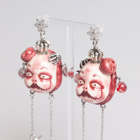 Handmade Gothic Doll Earrings: Clay Studs, Vintage-Inspired