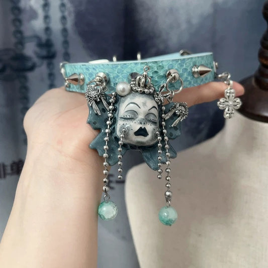 Handmade Clay Doll Choker: Gothic E-Girl Necklace