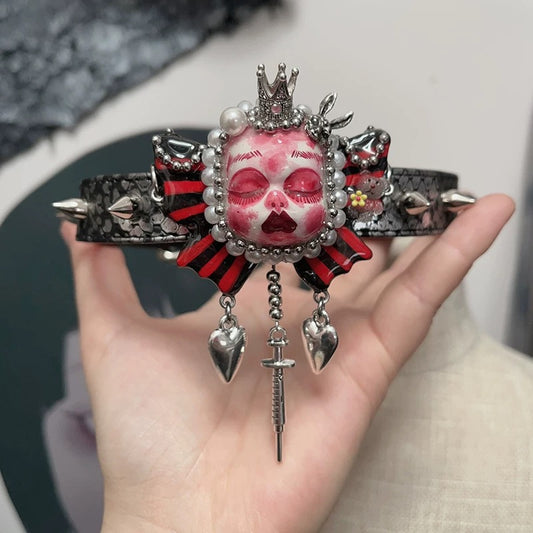Handmade Clay Doll Choker: Gothic E-Girl Necklace